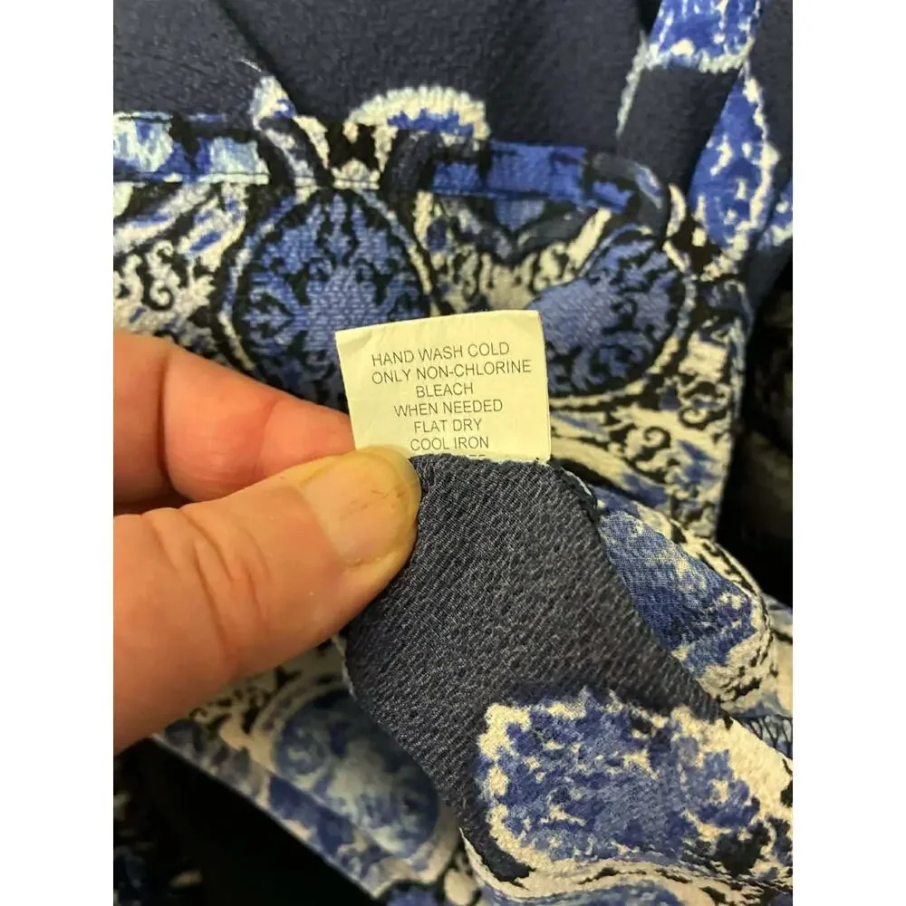J Valdi Blue Medallion Print Tunic‎ Dress Women's Plus Size Boho Long Sleeve